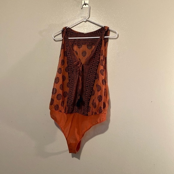 Free People Intimately Soul Of The Sun snap Bodysuit Boho Brick Combo shirt L - Picture 6 of 16